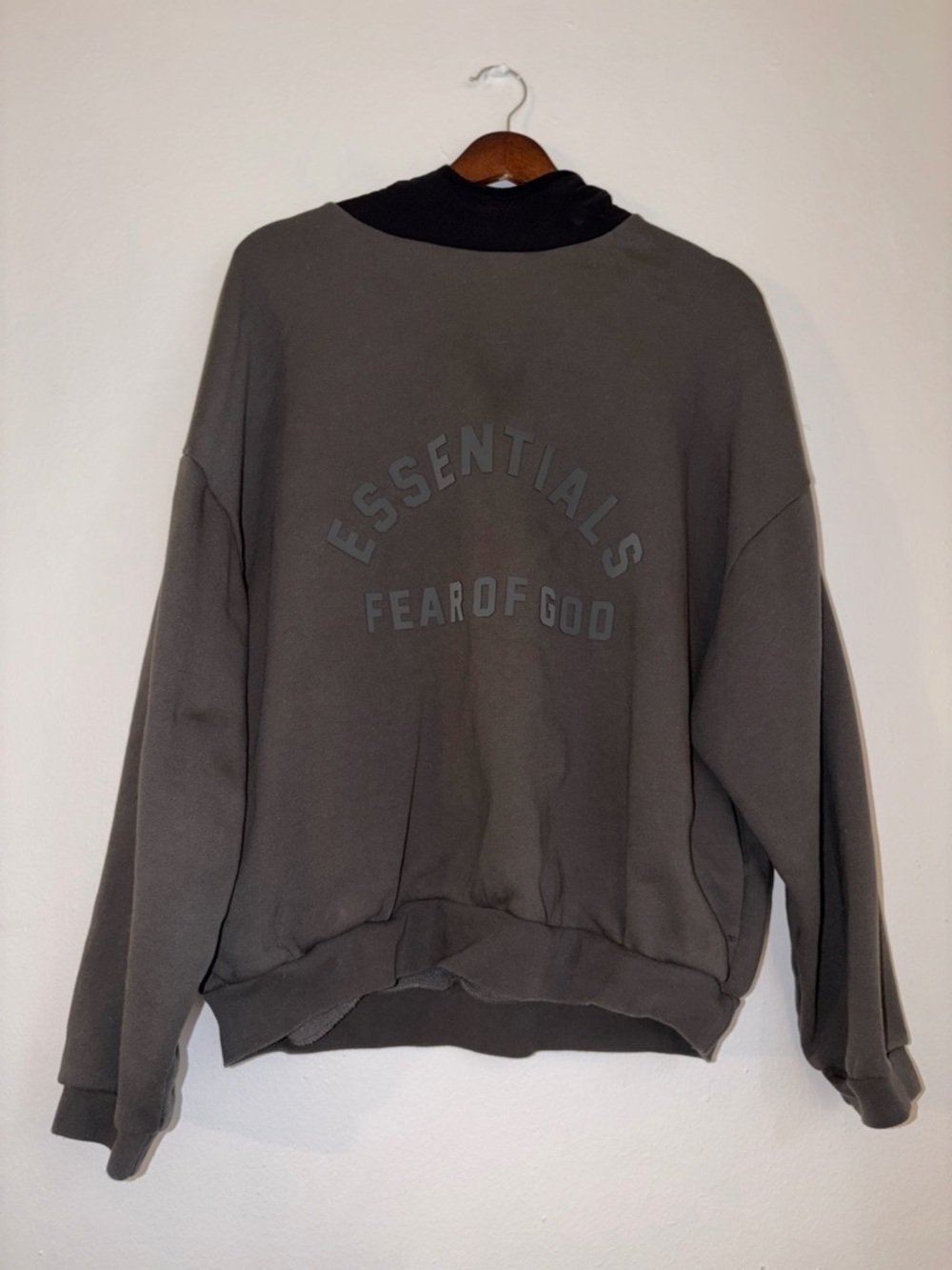 Fear of God Essentials Men Crewneck Pullover - Charcoal with Nylon hood